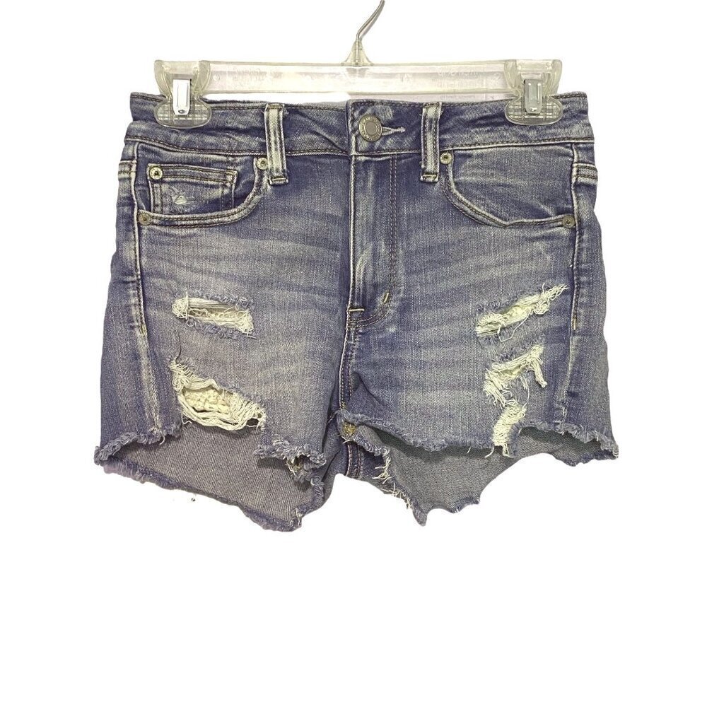American Eagle Hi Rise Shortie Next Level Stretch Denim Shorts Women’s Size 4‎
